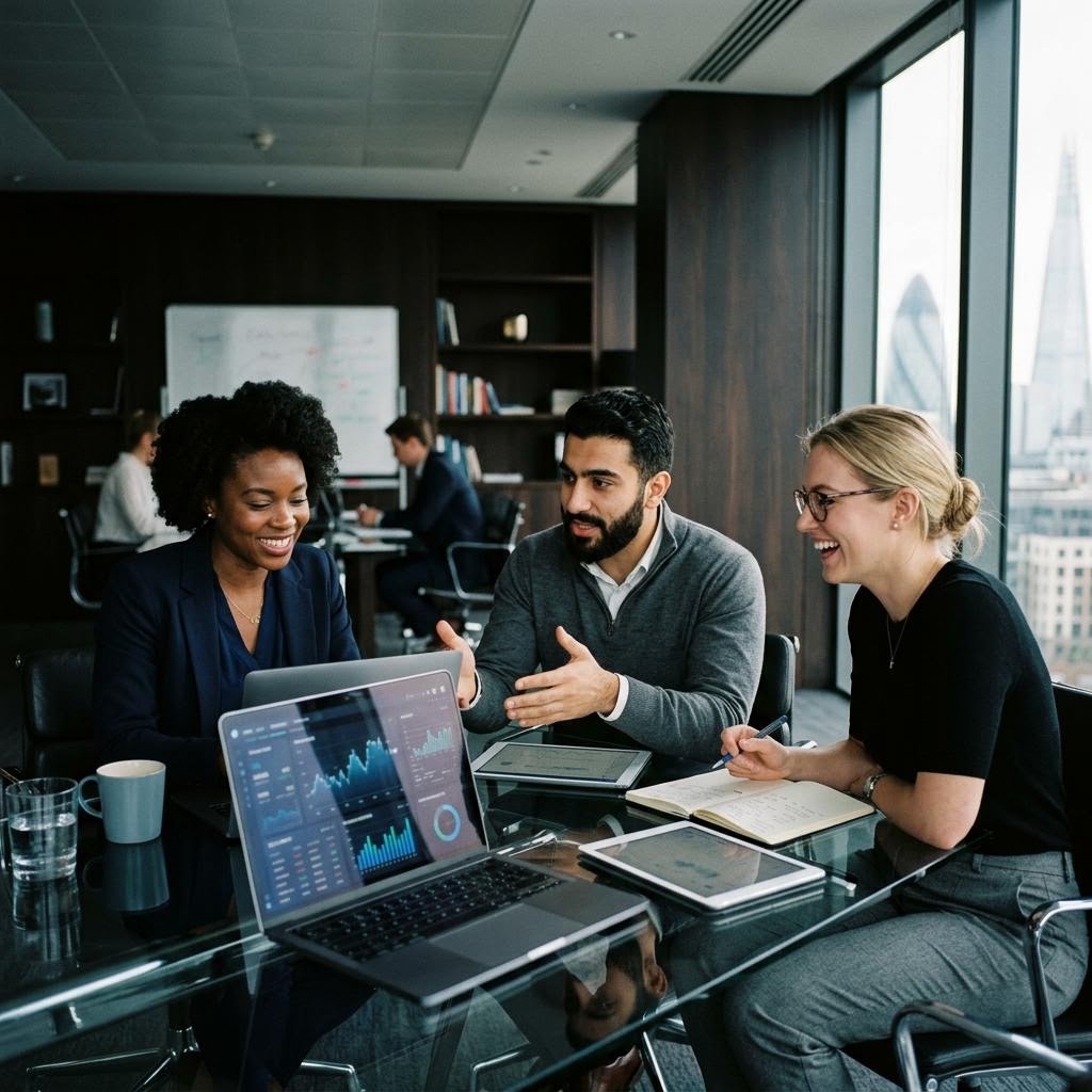 Immediate GP development team reviewing algorithm performance metrics